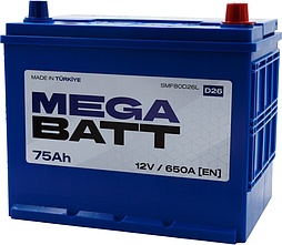 АКБ MEGABATT Asia 6ст-75 (о.п.) 650А 258*173*225 (SMF80D26L)